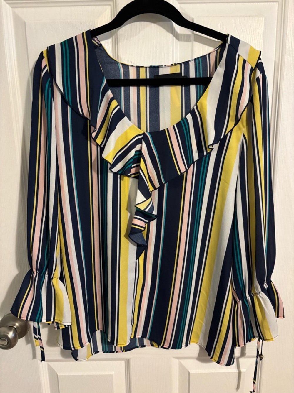 😍Expressions Striped Ruffle V-Neck Blouse -SZ XXL